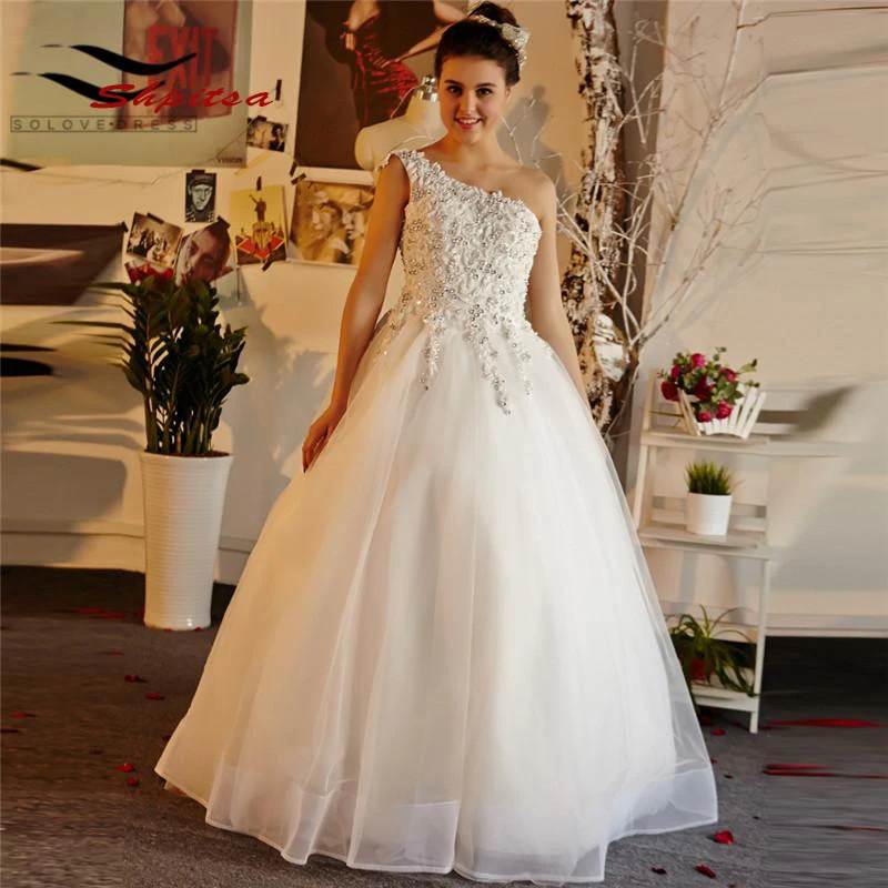 

One Shoulder Lace Wedding Dresses Plus Size Elegant White Ivory Bride Bridal Dresses Gowns