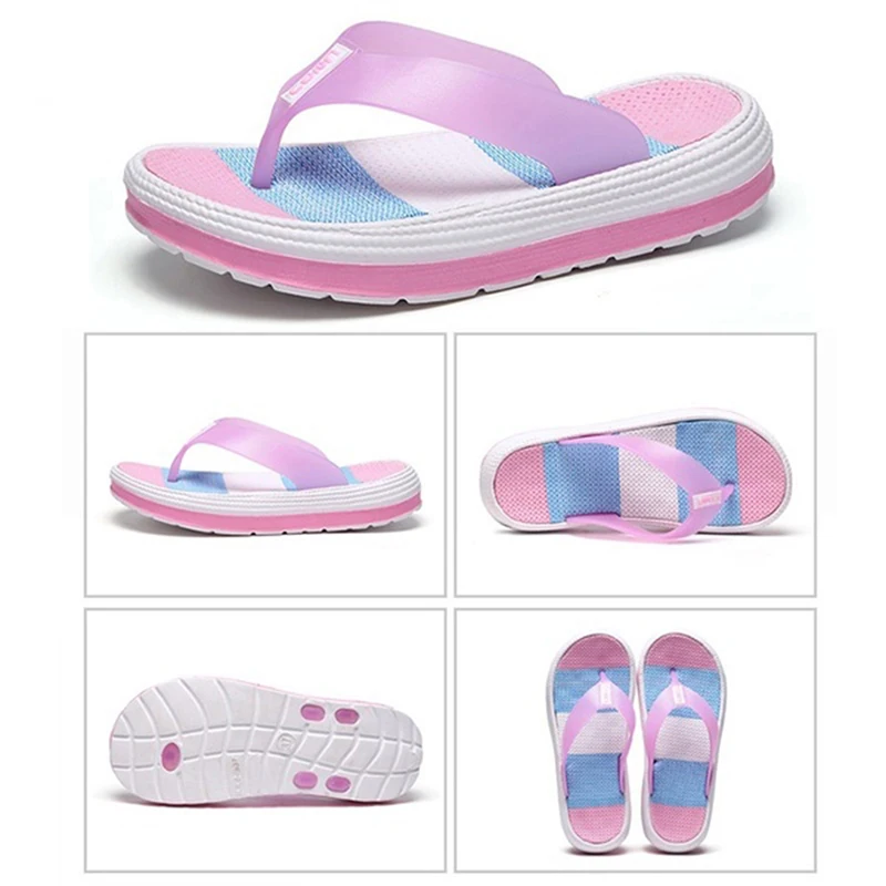 

2021 Summer Slippers Women Casual Massage Durable Flip Flops Beach Sandals Female Wedge Shoes Striped Lady Room Slippers