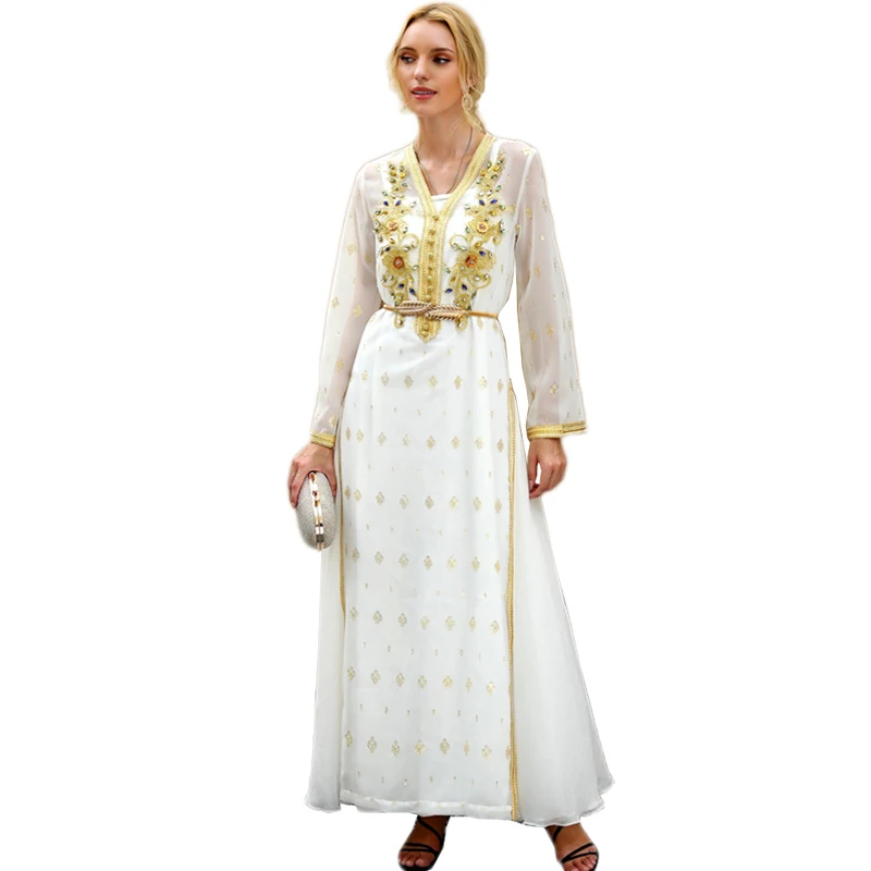 Роскошное длинное платье-абайя с вышивкой, вечернее платье для мусульманвечерние, элегантное арабское платье, модное платье для Ближнего В...