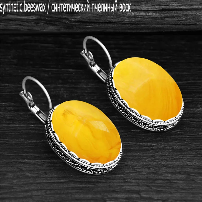 Большой Овальный Цветок Смола серьги Винтаж Античная Посеребренная манжеты |