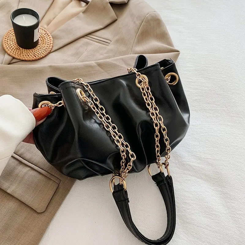

Yunduo Women's Bag 2022 New Fashion Large-capacity Female Bag Shoulder Messenger Bag Soft Leather Clutch Bag Fold Dumpling Bag