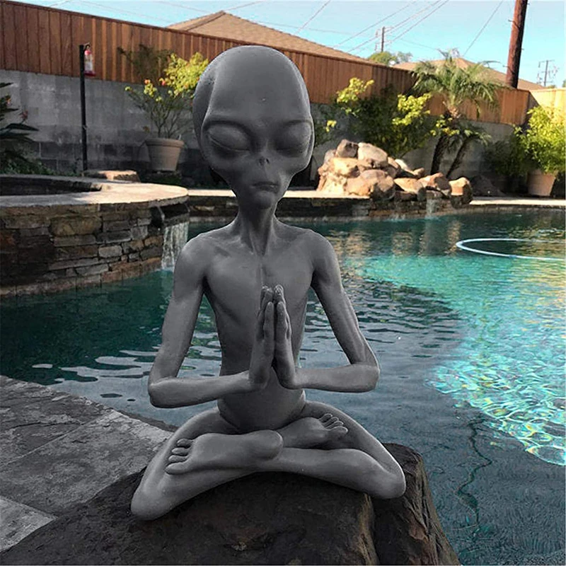 

Meditating Alien Resin Statue Garden Ornament Best Art Decor for Indoor Outdoor Home or Office Promotion
