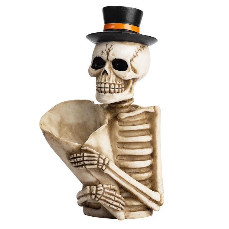 C5AD Skull Pen Holder Makeup Brush Key Resin Skeleton Desk Stationery Organizer Accessories for Home Office School | Дом и сад