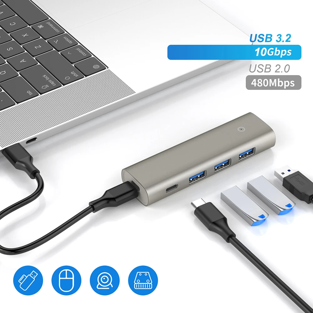 

4 in 1 USB 3.2 Gen2 HUB Adapter 4 Ports Type-C USB Multi Splitter 10Gbps Data Transmission For PC Laptop Desktop Dock Station