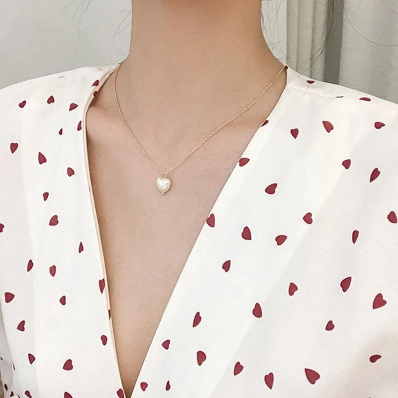 Korean Cool Style Three-dimensional Love Pearl Necklace Simple Sweet Girl Heart Shape Pendant | Украшения и аксессуары