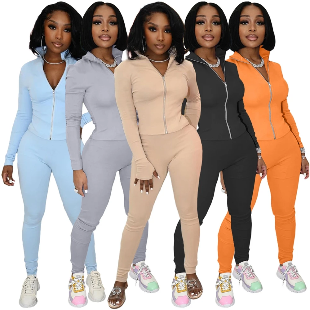 

Однотонные облегающие спортивные костюмы Globle для женщин, повседневные брюки с длинным рукавом, модные базовые костюмы для бега, оптовая про...