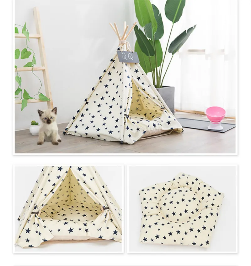 

Pet Tent House Cat Bed Portable Teepee with Thick Cushion and 6 Colors dog bed Available for Dog Puppy Excursion Outdoor Indoor