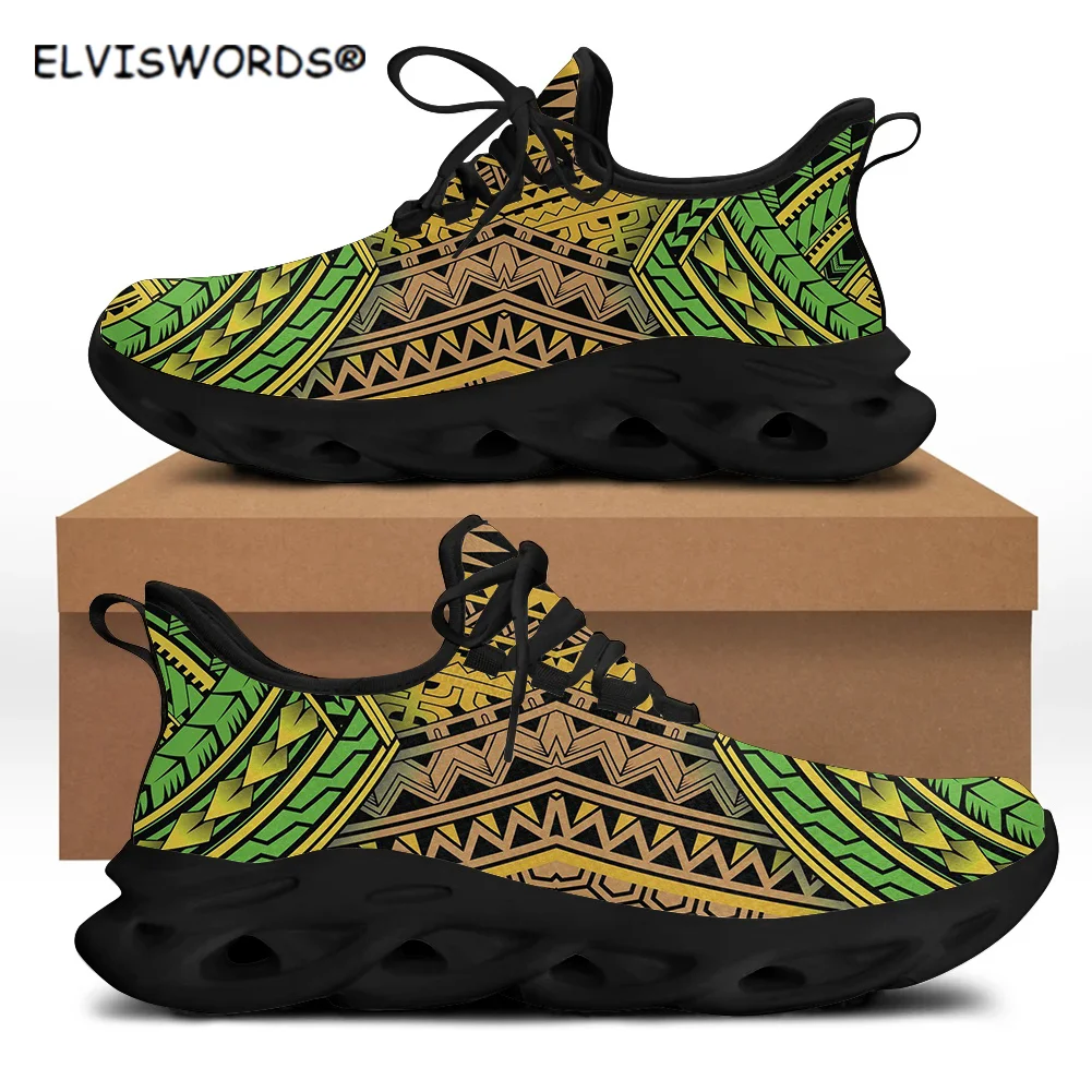 

ELVISWORDS Samoan African Tribal Pattern Casual Ladies Mesh Knit Sneakers Comfortable Women's Walking Shoes zapatos mujer