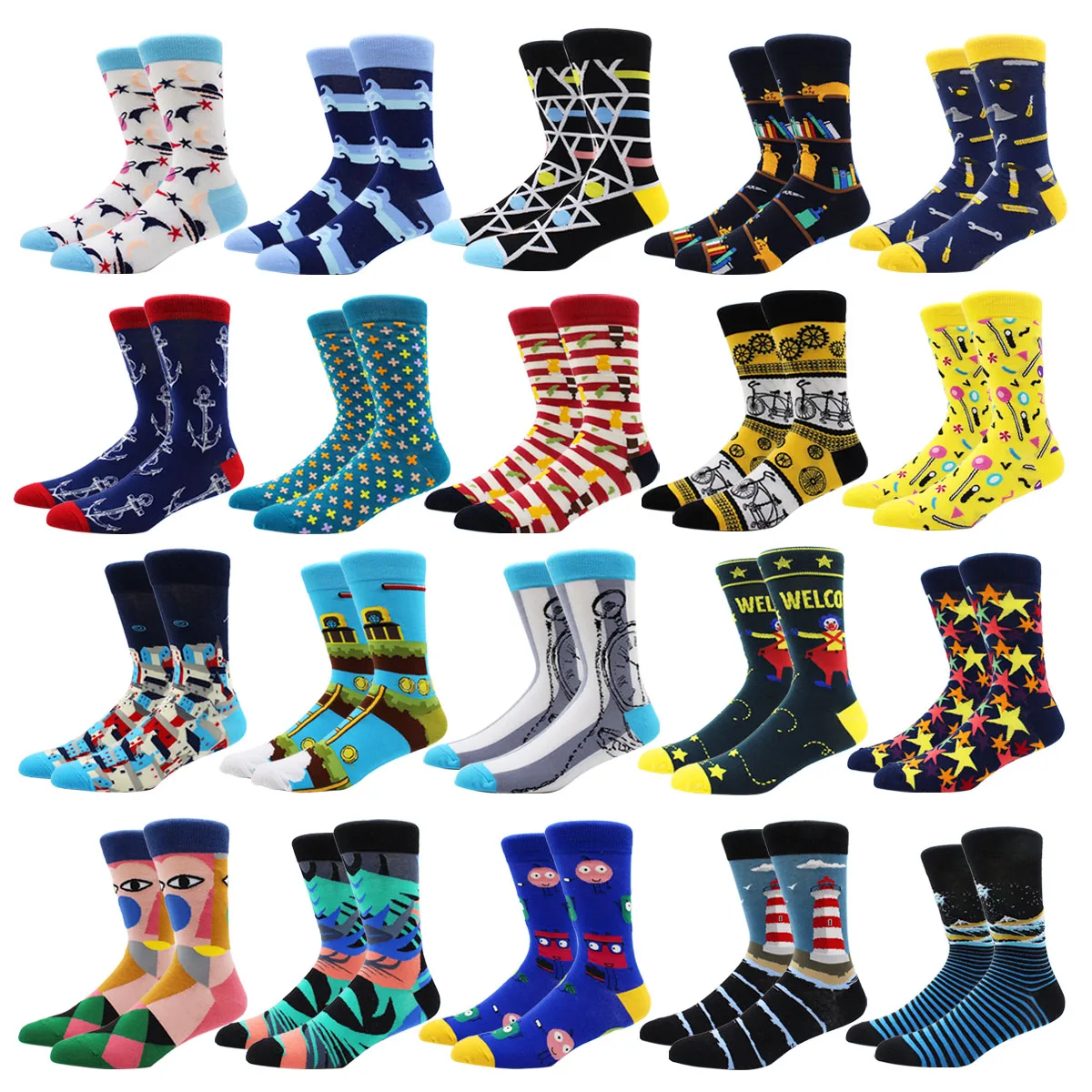 

48 Styles Men and Women Combed Cotton Socks Happy Funny Socks Business Casual Novelty Cartoon Print Long Tube Crew Socks