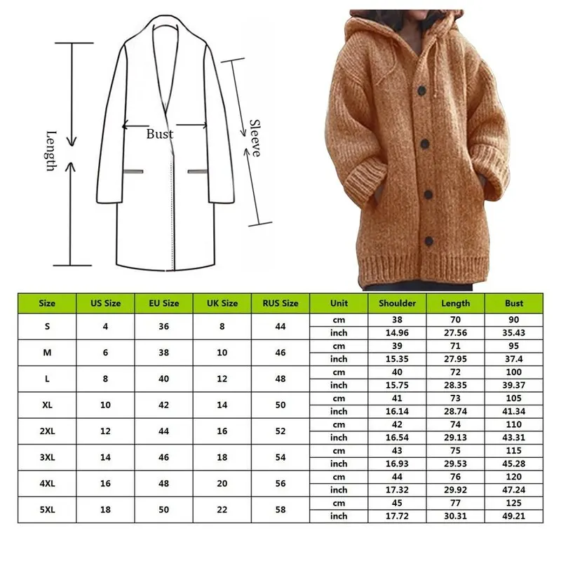 

Women Cardigans Sweater Coats Warm With Caps Loose Wool Knitted Coat Autumn Winter Women Long Cardigan Oversized Hooded Cutton