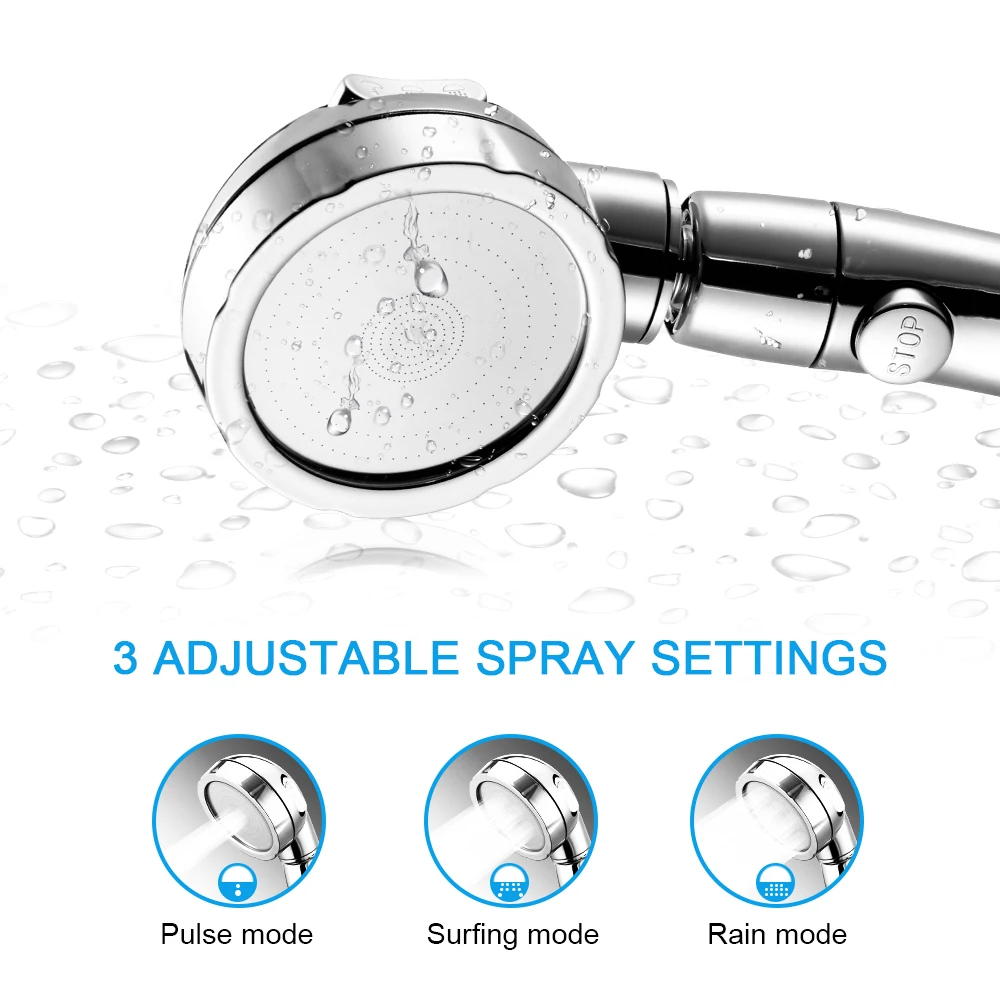 

High Pressure Shower Head 3 In 1 Home Bathroom Shower Multi-Layer Chrome Finish Portable 360 Degrees Rotating Shower Head