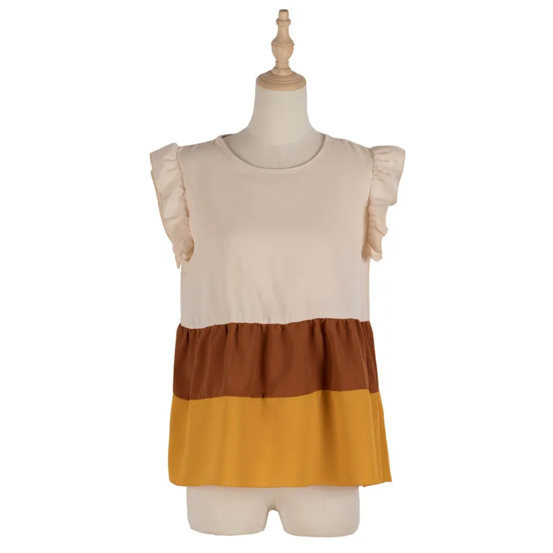 

2021 Spring Summer Women's Three Color Patchwork Splicing T-shirt O-neck Casual Loose Short Sleeve Blouse New Female Clothes