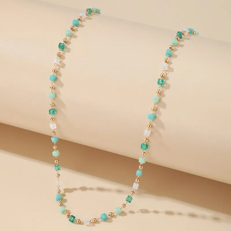 

2022 Classic Choker Necklace Green Beaded Sugar Cube Round Charm Bead Necklace Jewelry for Women Collares Para Mujer Accessories