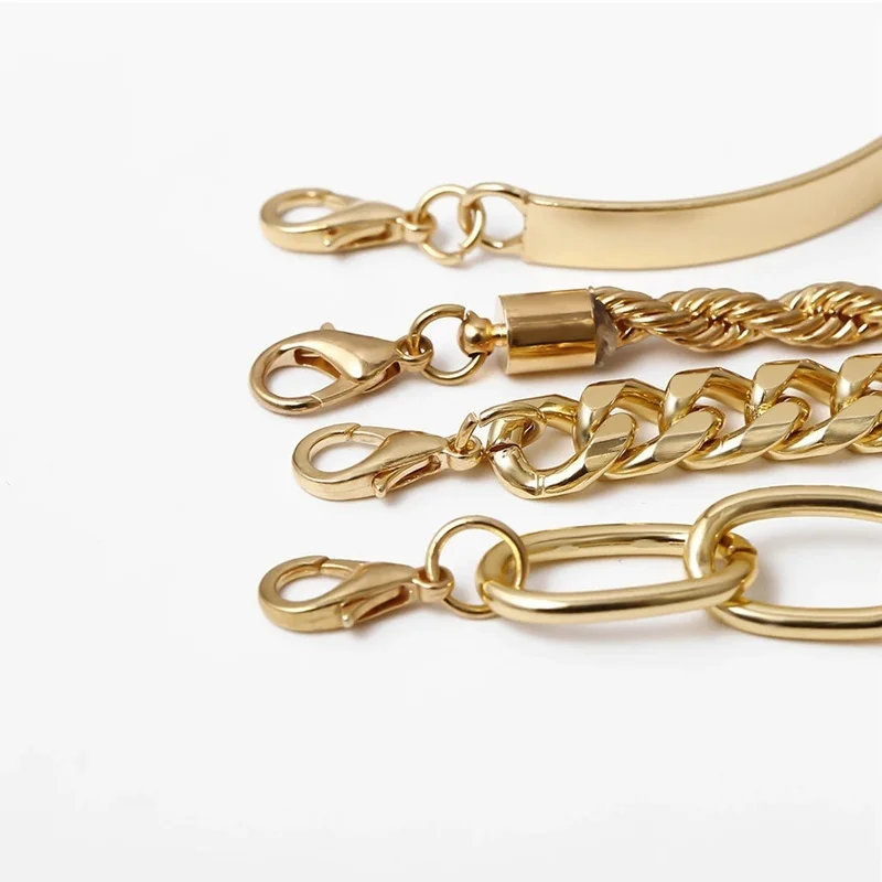 

4Pcs Punk Curb Cuban Chain Bracelets Set for Women Men Miami Thick Gold Color Charm Bracelets Bangles Fashion Hip Hop Jewelry
