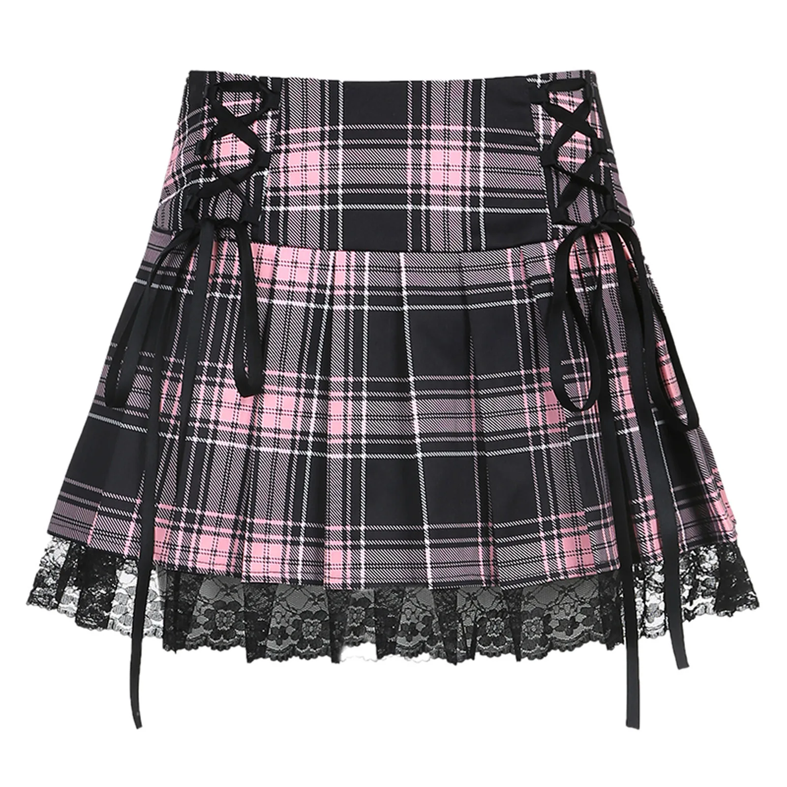 

Pleated Skirt Women High Waisted A-line Charm Lace Skirt Ladies Short Flare Mini Sexy Plaid Skirt faldas mujer moda 2021 faldas