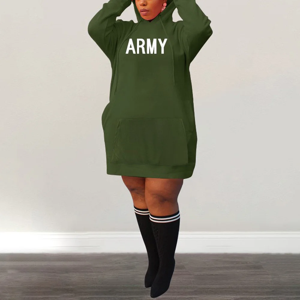 

4XL 5XL Plus Size Hooded Dress Letter Printed Loose Fashion Autumn Winter New High Street Wear Oversized Causal Daily Wear Dress