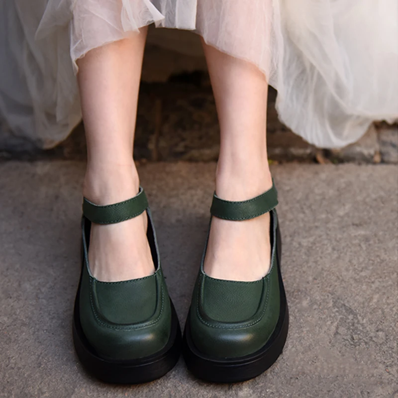 

Artmu Original Platform Shoes For Women Female Black 5 cm Thick Heel Shoes Wedges Single Shoes Genuine Leather Mary Jane Flats