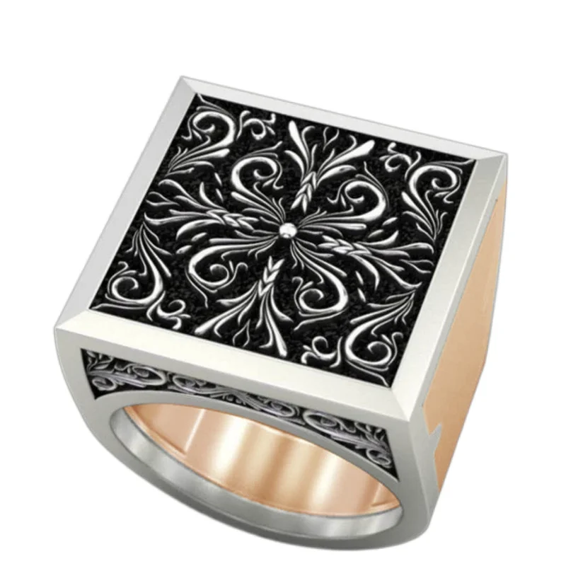 Мужское кольцо в стиле ретро золотистое 2021