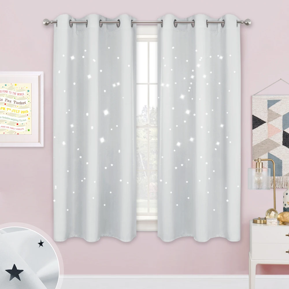 Grayish White 1 панель, Летняя распродажа, модные затемненные занавески со звездами, японские крючки, драпировка, вечерние украшения, для кухни, дома, спальни - Цвет: Grayish White