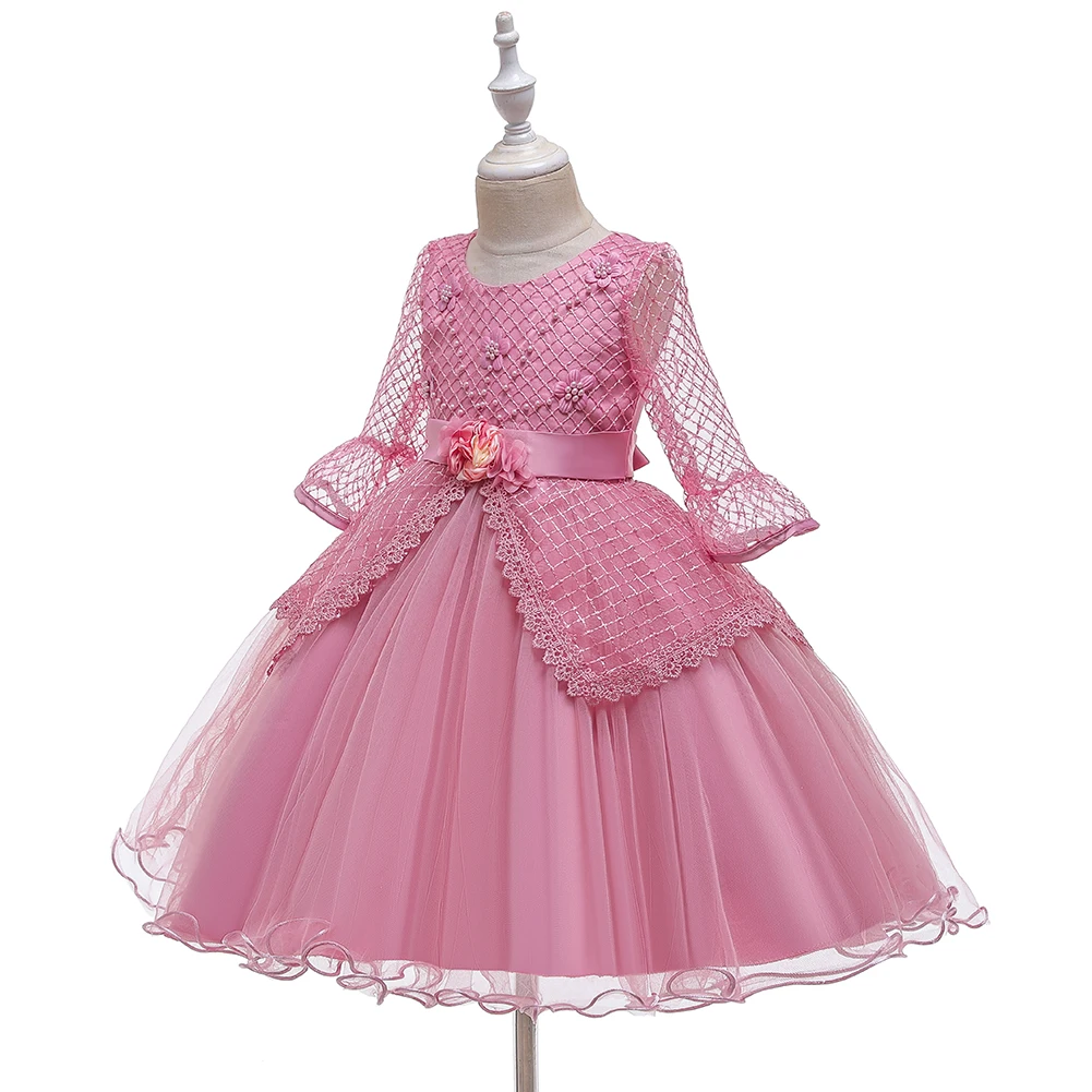 Vestido infantil/зимнее детское платье; платье принцессы с жемчужинами для девочек; свадебное платье с цветочным узором для девочек; Детские платья для девочек; праздничное платье