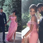 Женское вечернее платье-русалка, розовое кружевное платье с открытыми плечами, атласным поясом и аппликацией, для выпускного вечера