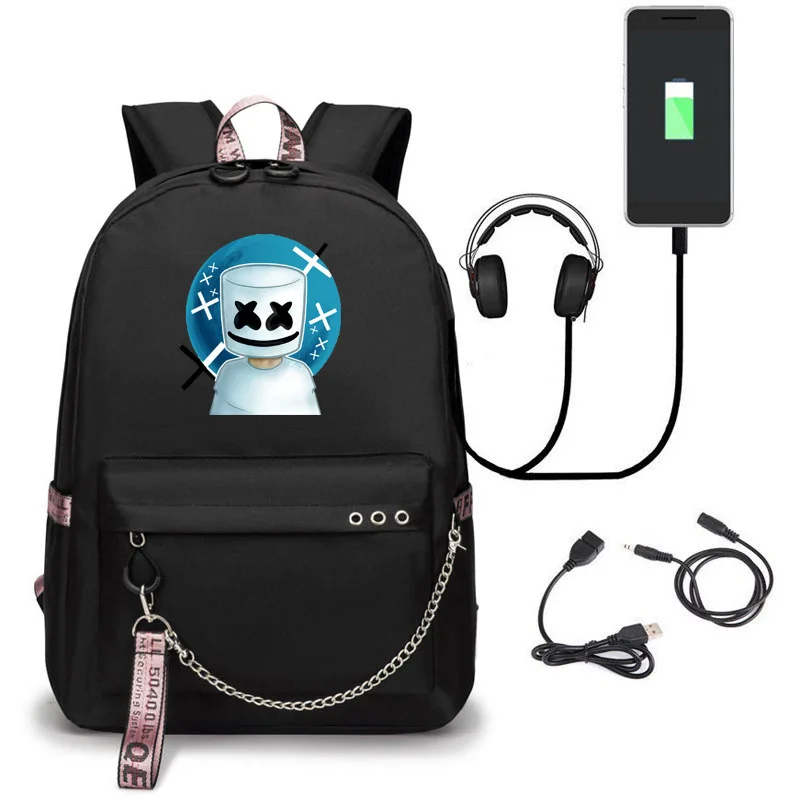 Рюкзак DJ Marshmello унисекс дорожный школьный портфель с USB-разъемом для ноутбука