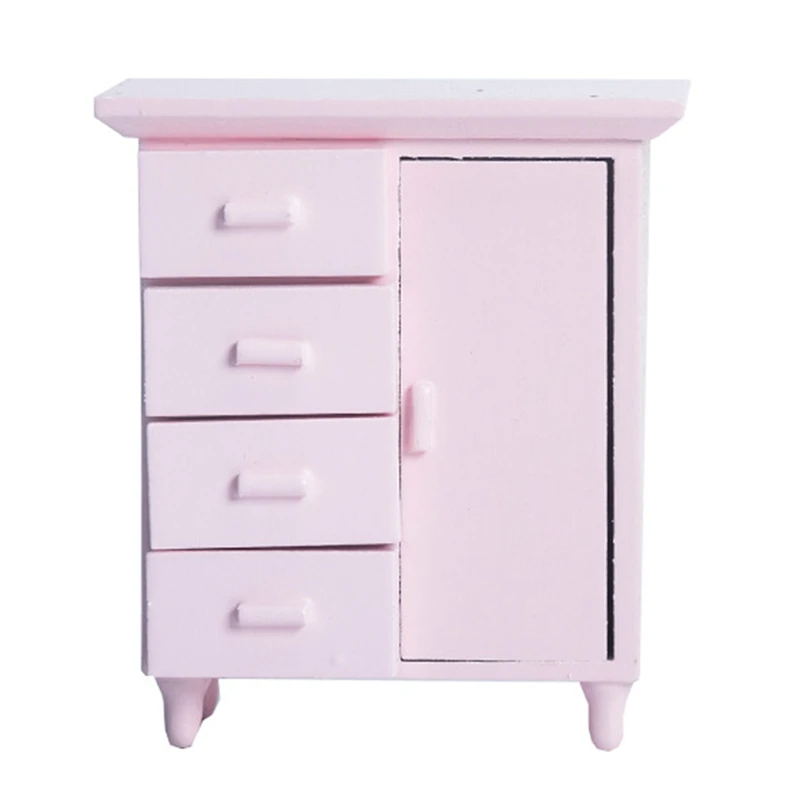 

1/12 Dollhouse Miniature White 1 Door 4 Compartment Cabinet Toy DollHouse Handcrafted Furniture Decor Mini Cabinet Pink