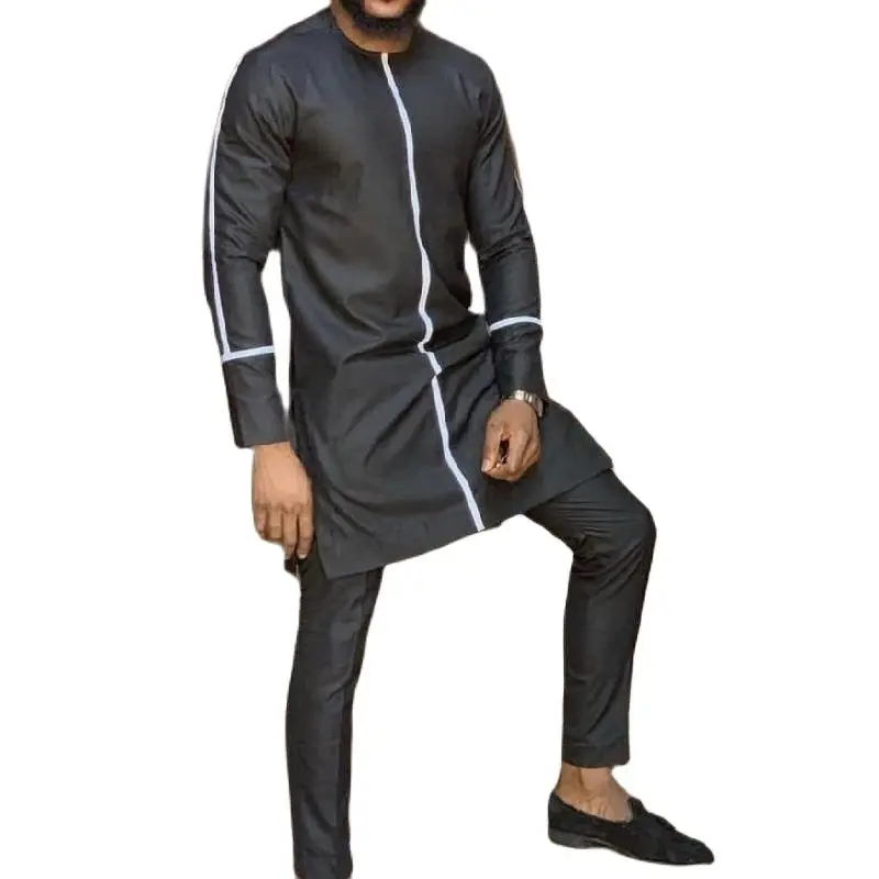 Африканские модные мужские брючные комплекты топ с круглым вырезом и брюки в