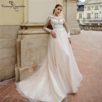 long sleeve wedding dress for women 2022 lace appliques pearls simple boho bride dresses bridal gowns vestido de noiva