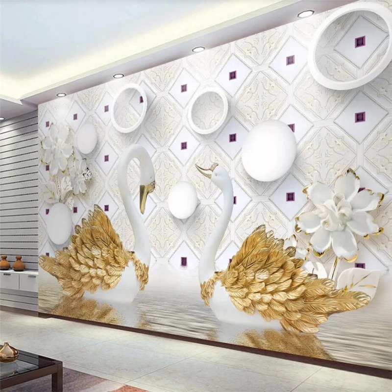 Обои beibehang на заказ 3D стерео фото Лебедь ТВ Фон Стена 5d гостиная спальня фрески papel