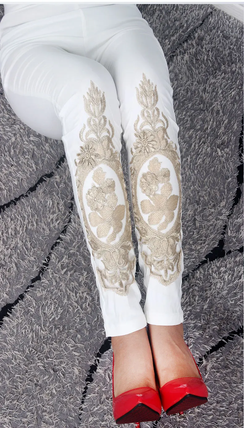 

3Xl Plus Size Pants Women Spring Autumn 2020 Feminina High Waist Embroidery Black White Pencil Pants Legging Female A1368