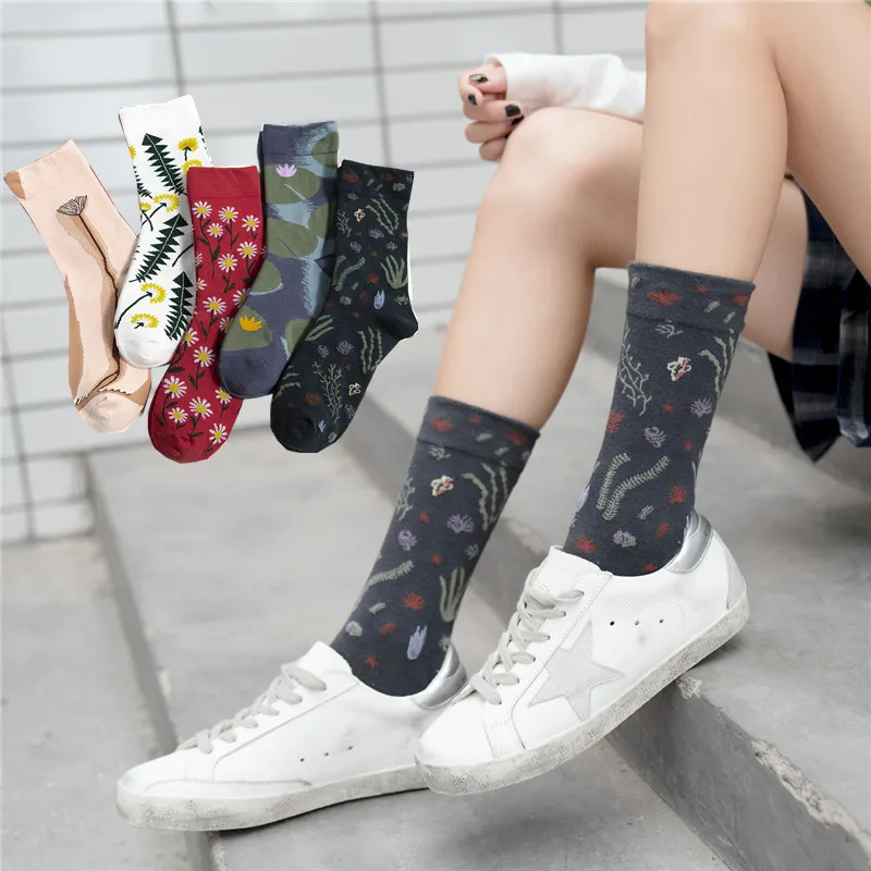 Литературные женские носки новинка сезона осень зима 2019 модные хлопковые