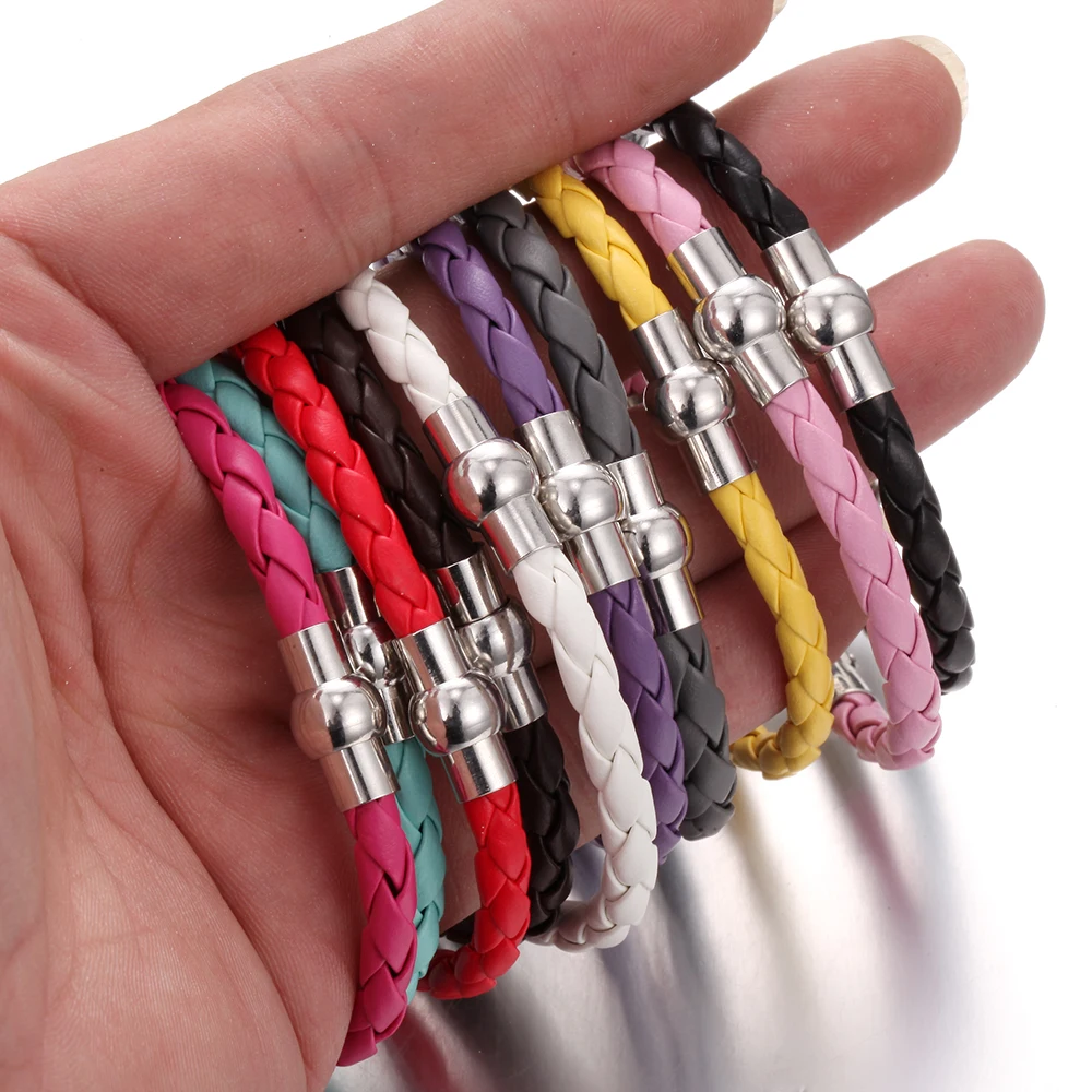 Новый плетеный кожаный браслет магнитный подходит для DIY 18 мм кнопки ювелирные