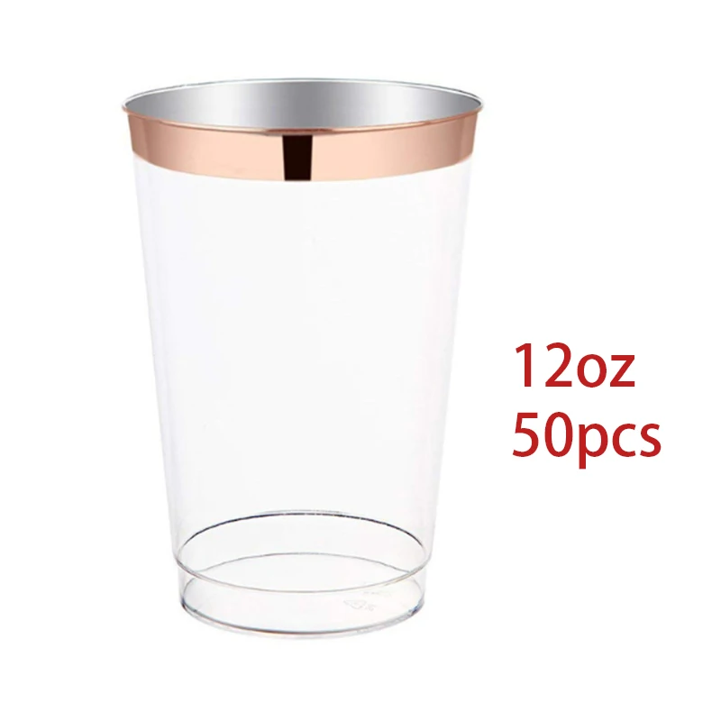 12oz 50pcs Серия розово-золотого цвета шар цвета розового золота одноразовая скатерть соломенная бумага полотенце чашка розовое золото Свадьба День Рождения Вечеринка украшения - Цвет: 12oz 50pcs