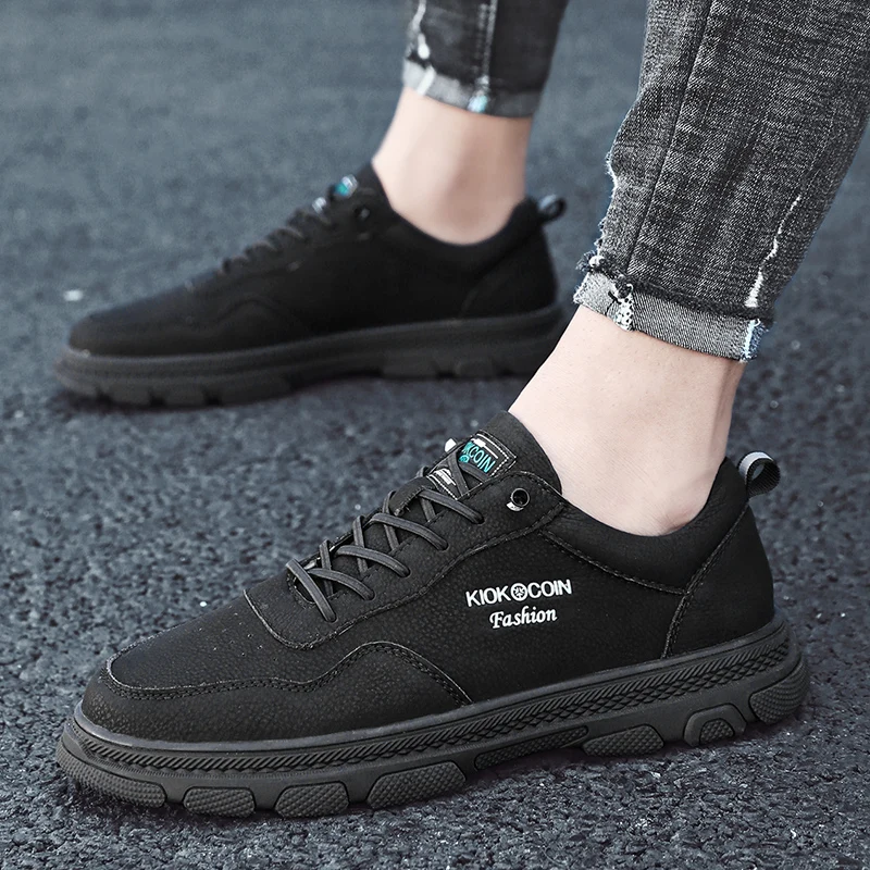 

Spring Autumn Leather Man Sneakers Black Beige Flats Shoes For Men Designer Mens Walking Footwear Comfortable Young Casual Shoe