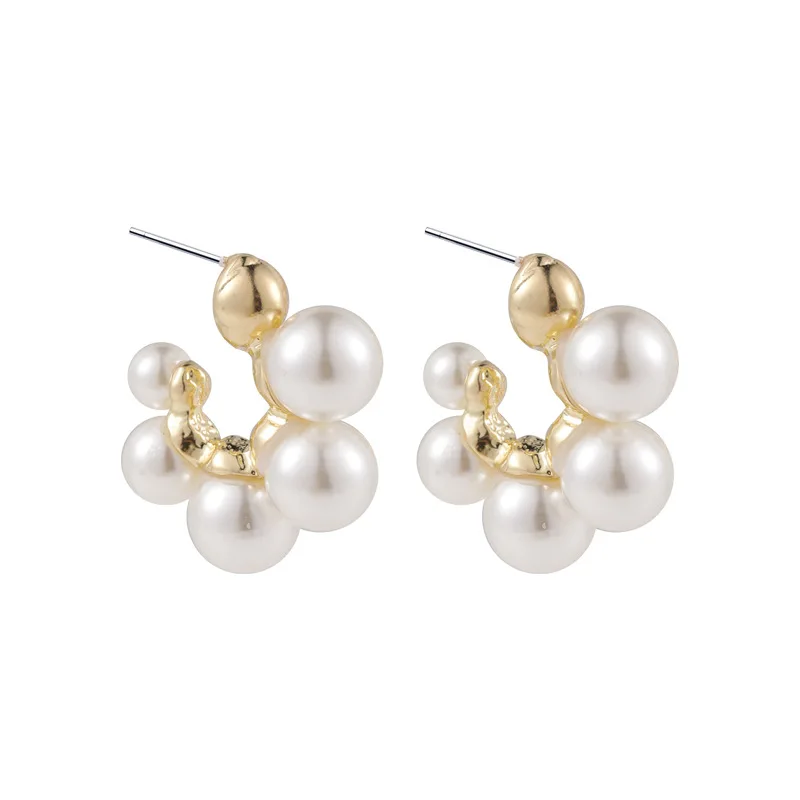 

Metal Pearl Type C Earrings Fashionable Retro Exaggerated Personality Simple Stud Earrings Girl Women Jewelry Gift Accessories
