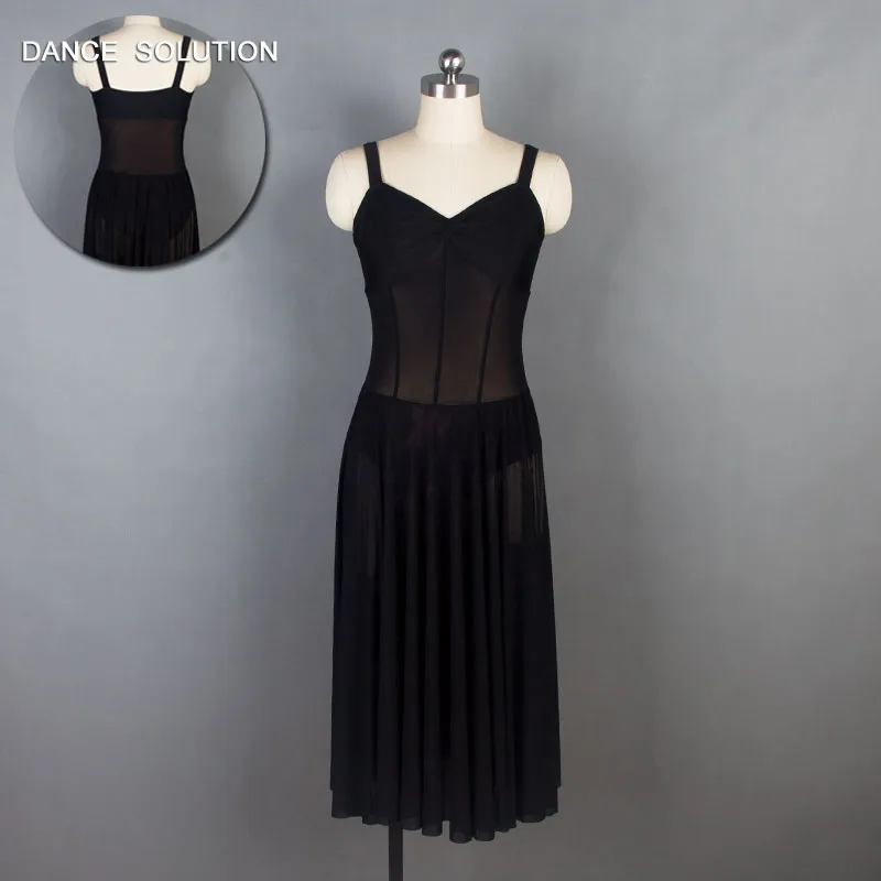 Черная майка из спандекса с длинной сетчатой юбкой современные танцевальные