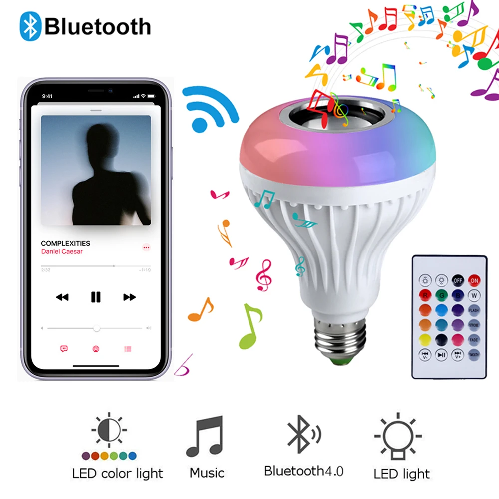 Умная лампа светодиодный E27 12 Вт 100 245 В RGBW Беспроводной Bluetooth 4 0 аудио динамик