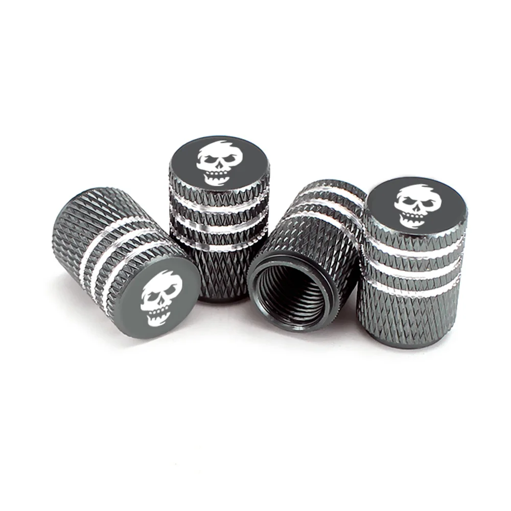 

4 шт./компл., колпачки для клапанов автомобильных шин, накатка, стильная крышка клапана для шин с черепом, алюминиевые колпачки для штока колеса, пылезащитные колпачки