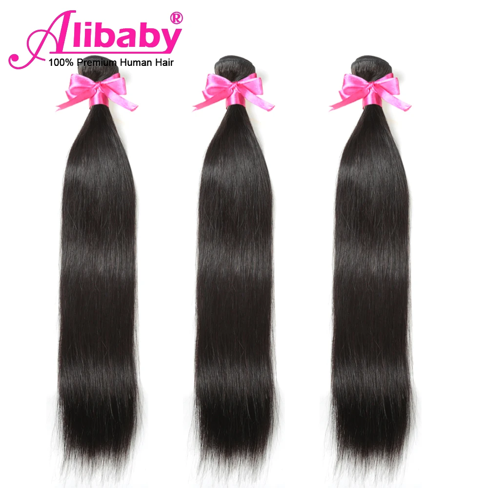 Alibaby бразильские волосы плетенпряди прямые пучки не Реми 3/4 шт. 100% человеческие