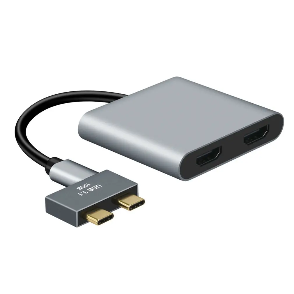 

HUB Dual Type-c To Dual HDMI-compatible Vga Same Screen Docking Station Multi-in-1 Notebook Adapter Five In One HUB