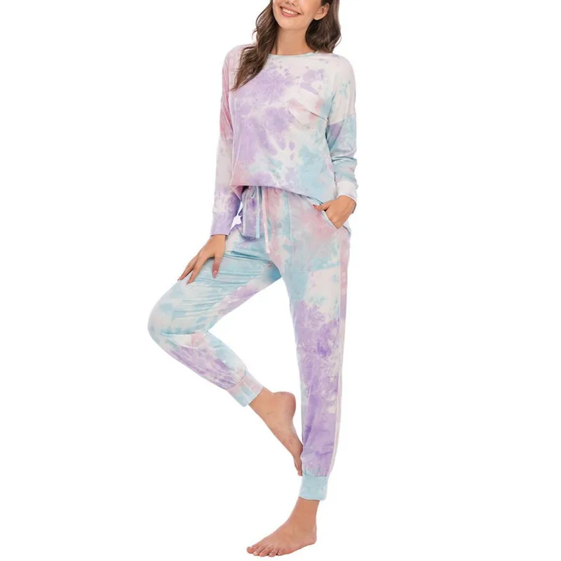 

Tie-dye Pajamas Suit Long-sleeved Shirt Trousers Autumn And Winter Suit Gradient Casual Home Wear
