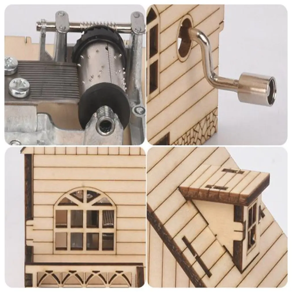 

DIY Wooden 3D Jigsaw Puzzle Hand Cranked Windmill Music Box Assembly Model Building Kits Learning Toys For Children
