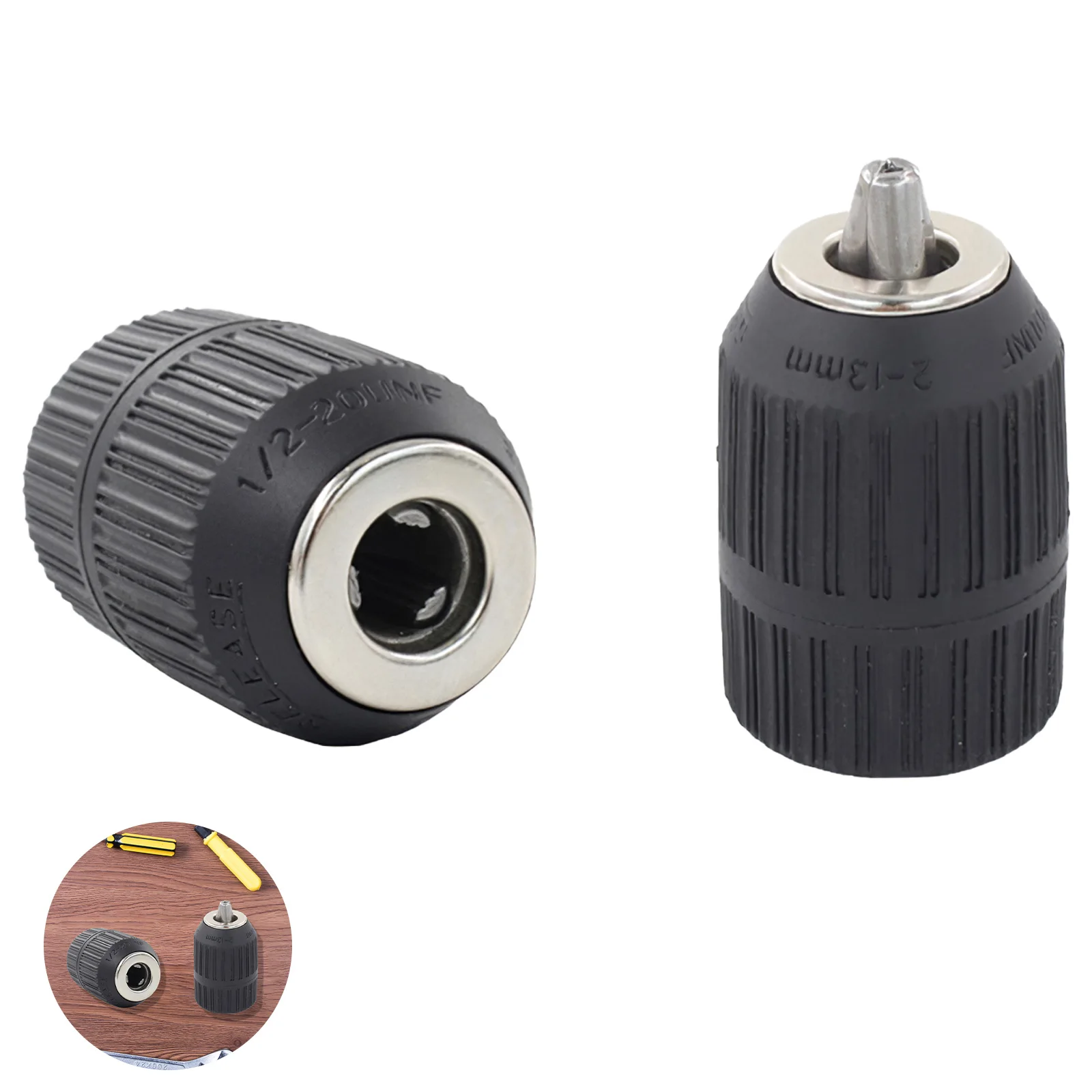 

2-13MM Keyless Drill Chuck with SDS Adaptor+1/4" Hexagonal+1/2" Electronic Wrench Adapter Hardware Tool Part for Impact Drill