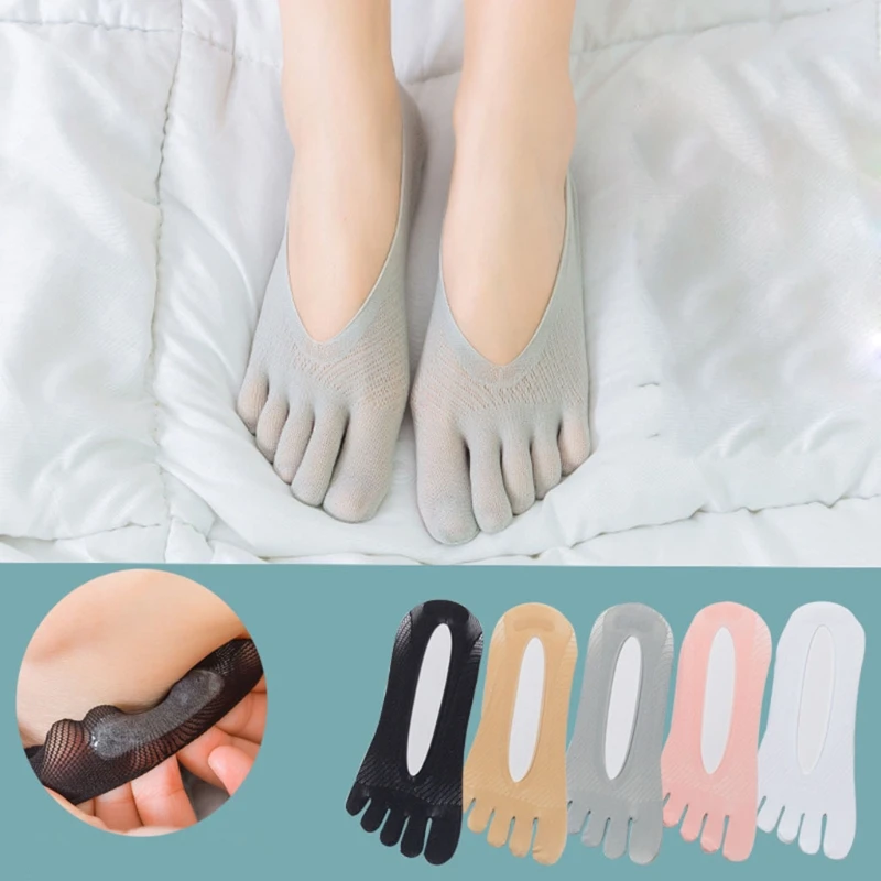 

Summer Invisible Yoga Socks Slippers Breathable Mesh Silicone Anti-Skid Low Cut Liner 5 Finger Split Toe Boat Hosiery
