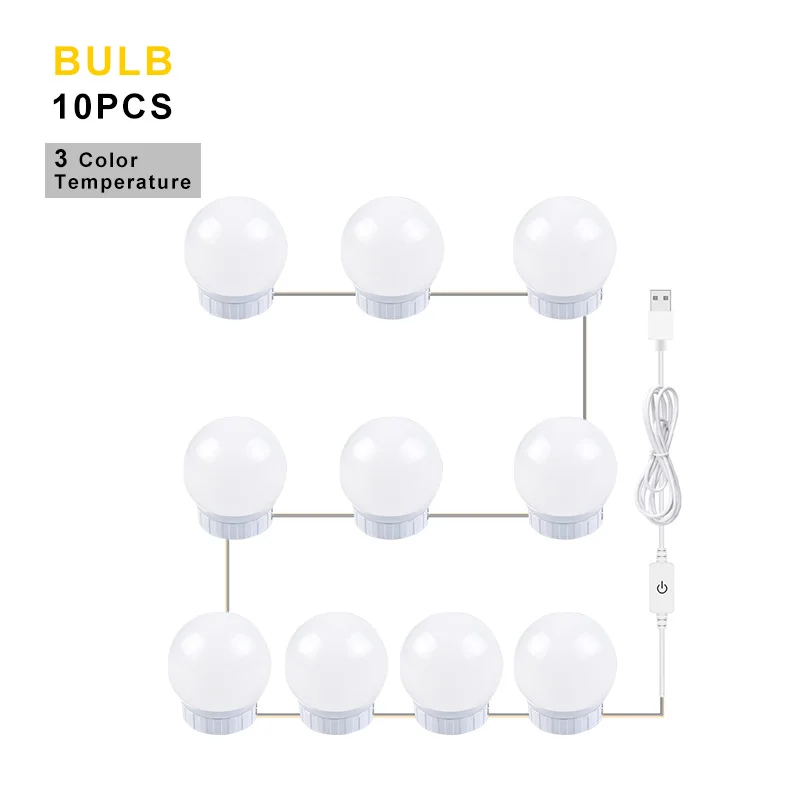 Three Colors 10bulbs 5V светодиодный зеркало для макияжа светильник Vanity светильник s Плавная затемнения настенный светильник 2/6/10/14 лампы Комплект для туалетного столика светодиодный зеркало с подсветкой led лампа - Испускаемый цвет: Three Colors 10bulbs