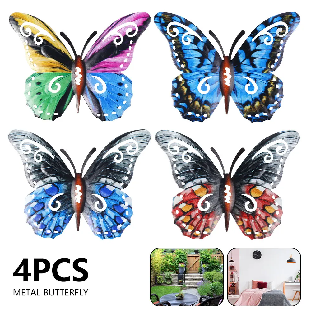 

4PCS Butterfly Outdoor Decor Gardening Decoration Wall Decoration Outdoor Hanging Sculpture Hanging Statue Garden Ornaments