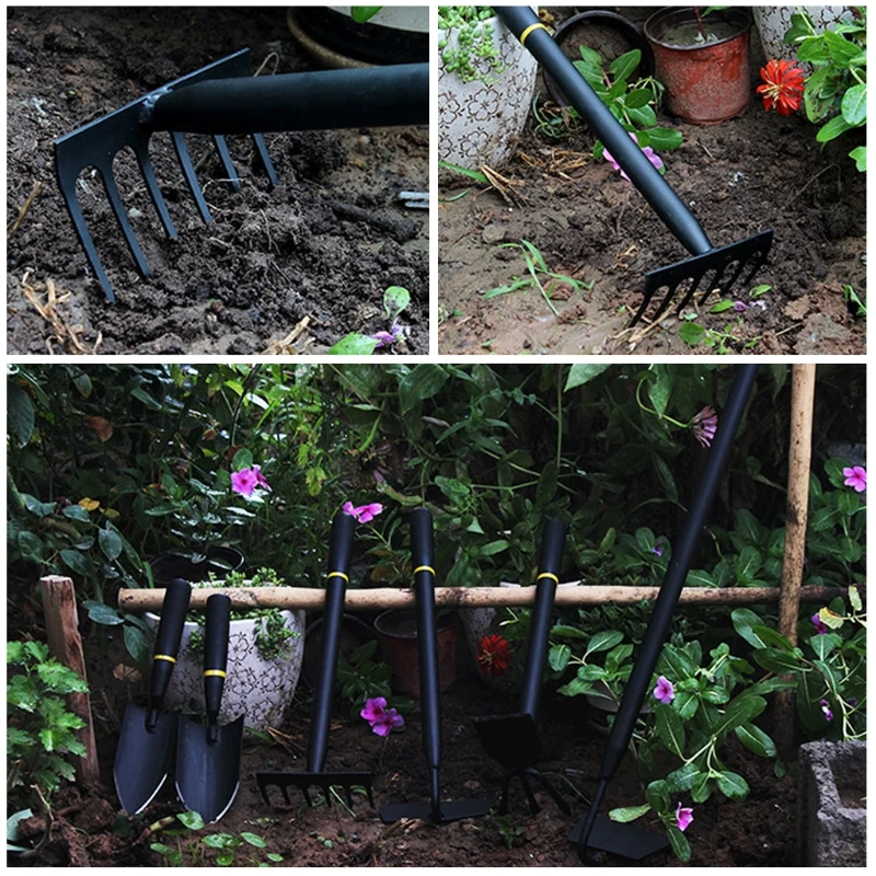 

Garden Hand Rake - 6 Tines Metal Garden Cultivator Rake Small Tiller Tools with High Carbon Steel Heads for Planting