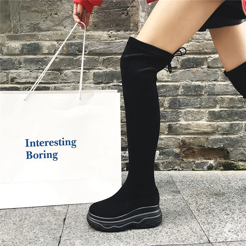 

Meotina Winter Over The Knee Boots Women Real Leather Flat Platform Thigh High Boots Zipper Round Toe Shoes Lady Autumn Size 39