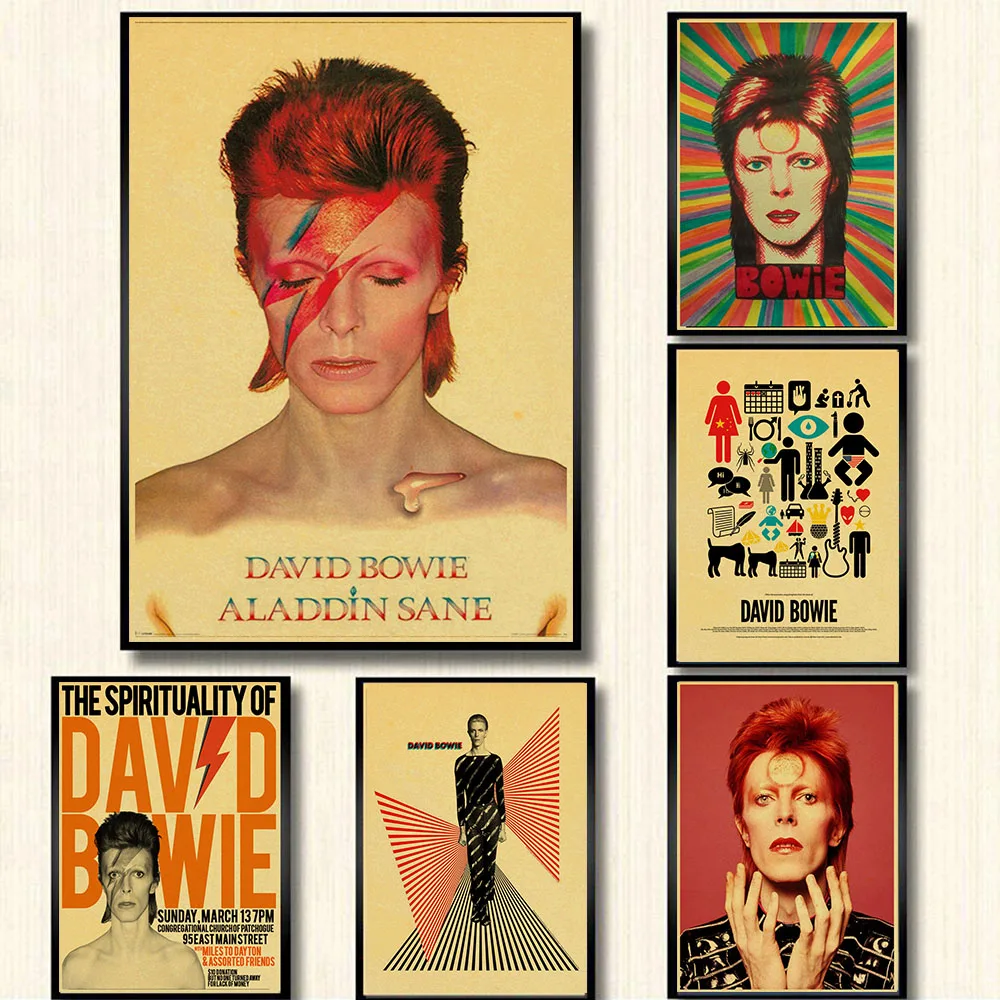 David Bowie Ностальгия Ретро Рок Группа Музыка крафт бумага постер Бар Кафе гостиная